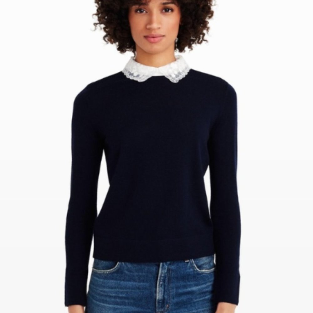 Club Monaco Kalani Navy Wool Sweater with White Collar